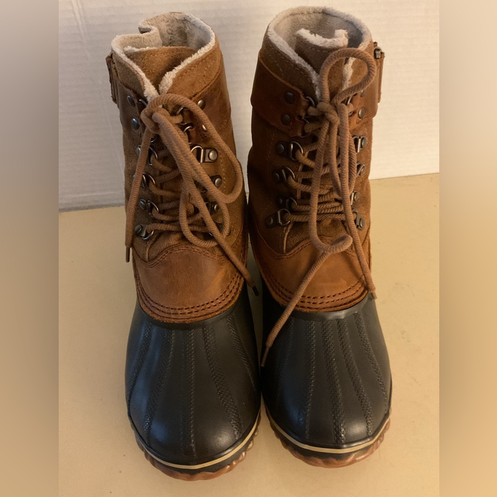 Sorel women chestnut brown suede rubber waterproof duck short boots 9 - Picture 10 of 12